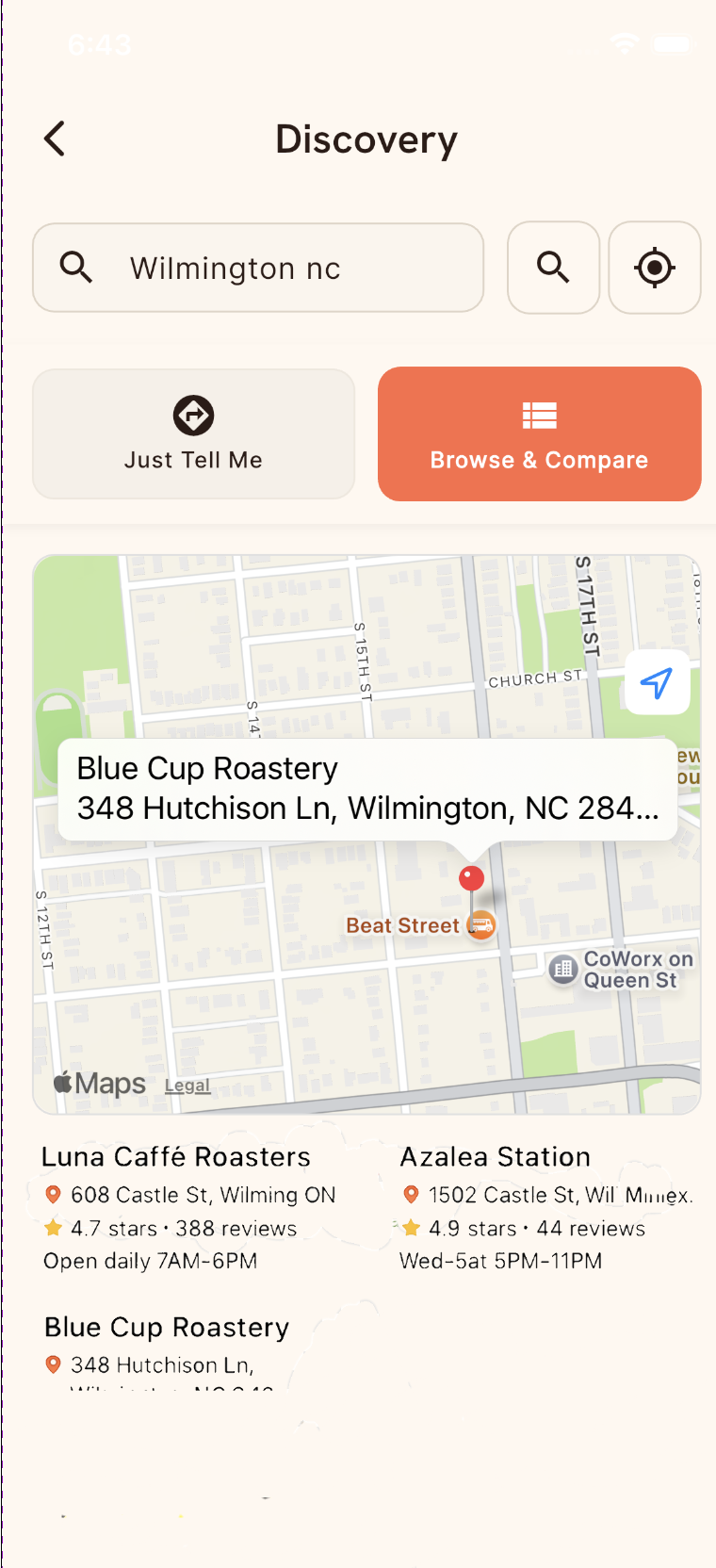 Café Cartographer App Home Screen