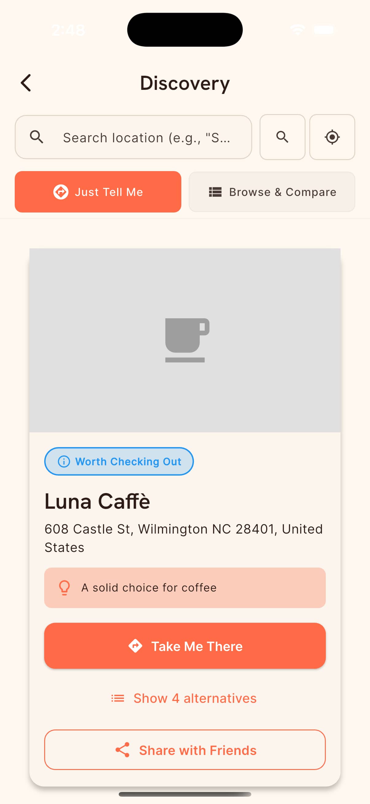 Cafe profile with details